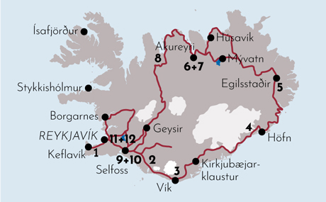 Karte Gruppenreise Wunder der Insel Island