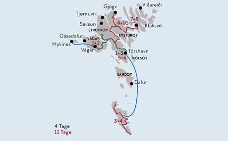 Karte zur Mietwagenrundreise Das Besteder Färöer Inseln