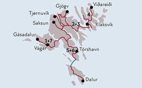 Karte zur Mietwagenrundreise Erlebnis Färöer
