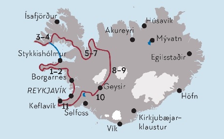 Karte Aktivreise Island Natur und Abenteuer