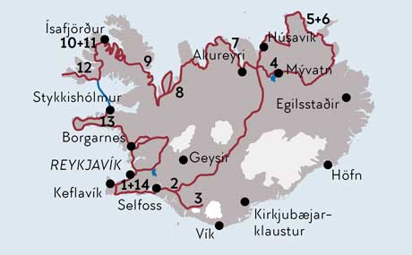 Karte zur Mietwagenrundreise Unentdecktes Island